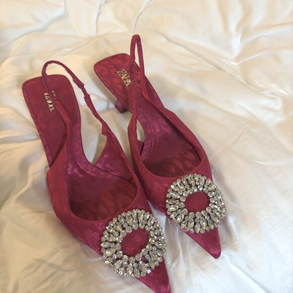 Zara Embellished Hot Pink Leopard Kitten Heels Size 9 EU 39 - Picture 6 of 6